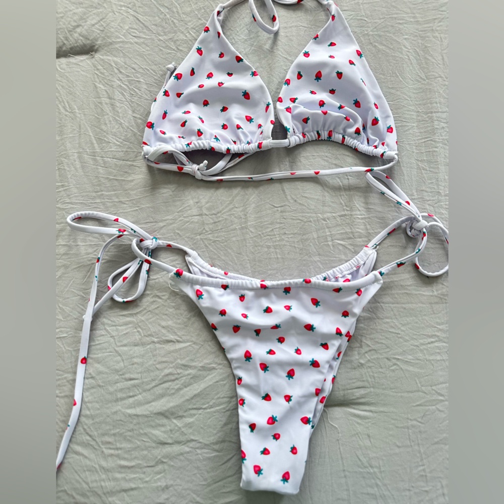 White Bikini with Strawberry Print - Picture 2 of 3